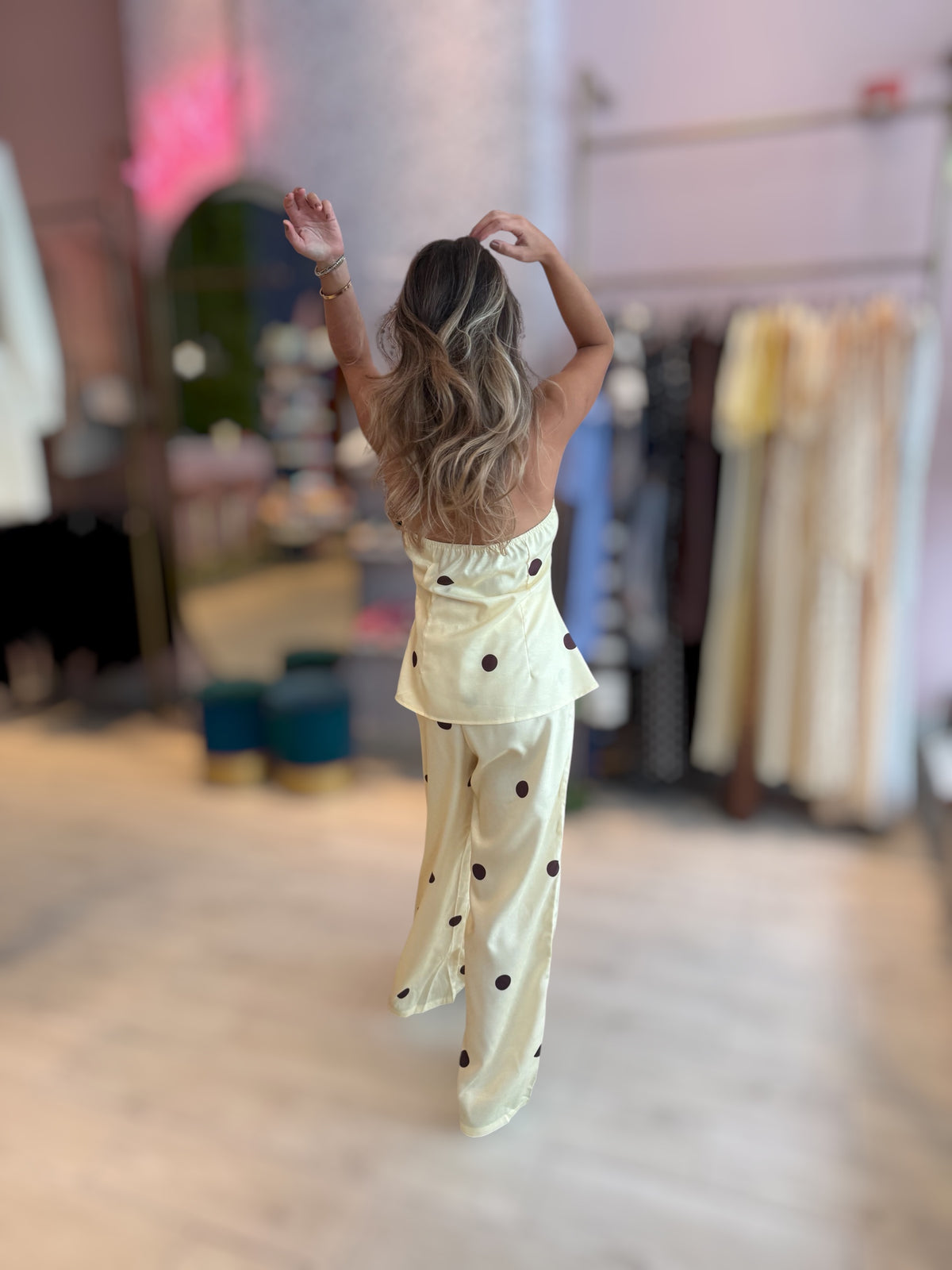 Butter yellow polka dots pants set