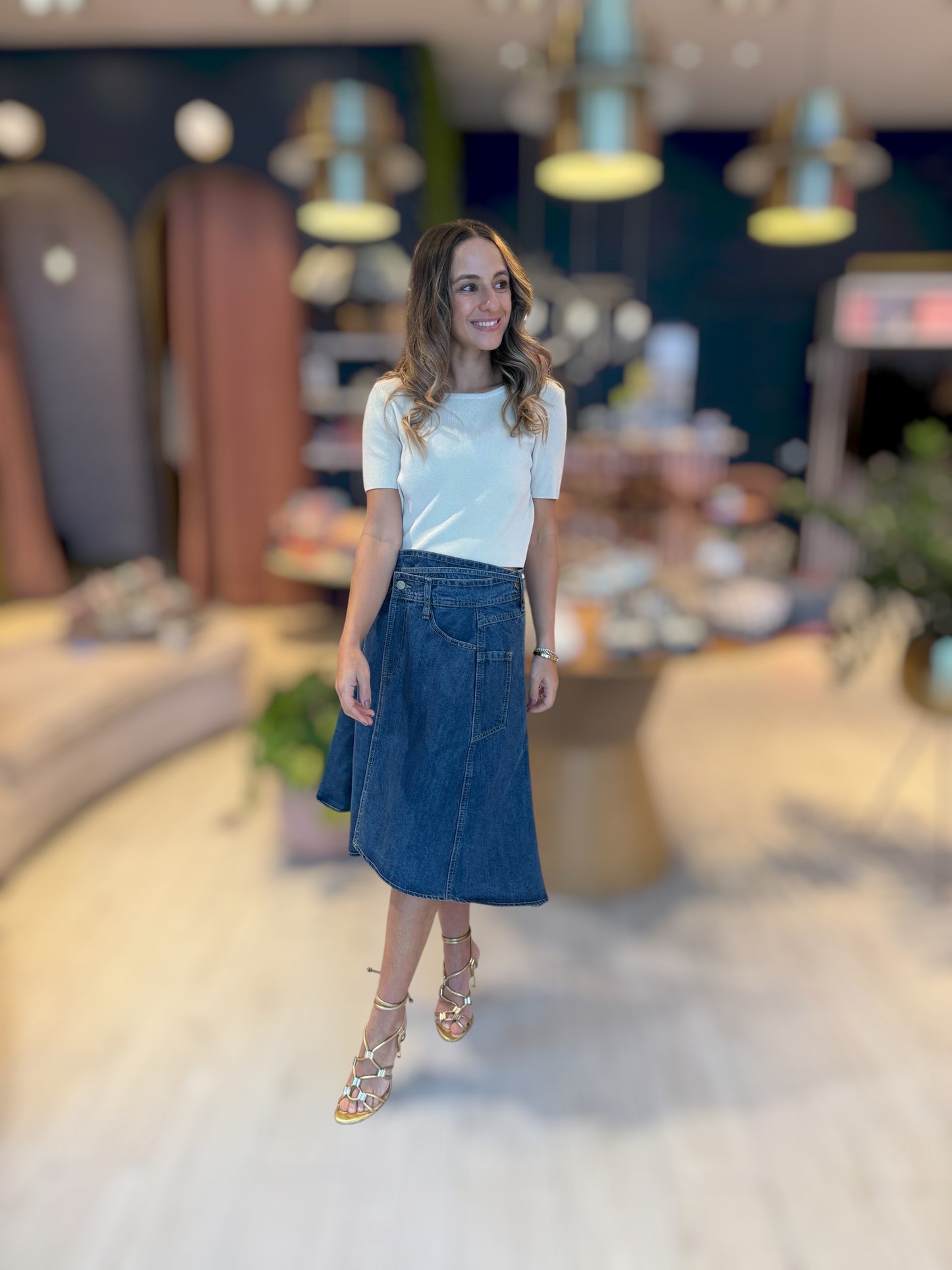 Denim cross cross skirt