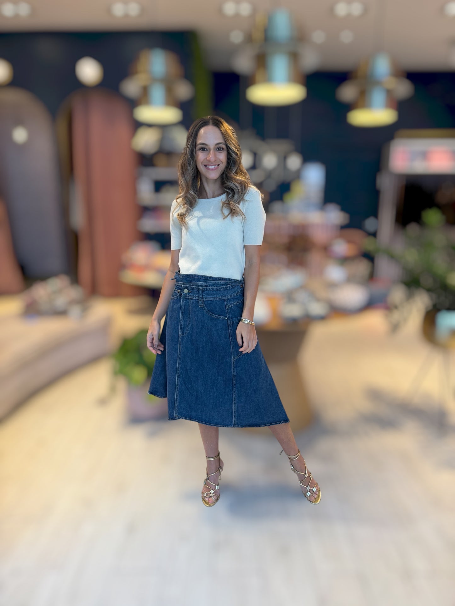 Denim cross cross skirt