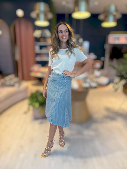 Denim Striped Criss Cross skirt