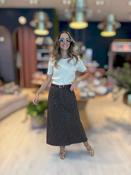 Leopard denim skirt