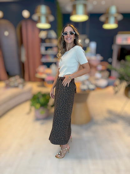 Leopard denim skirt