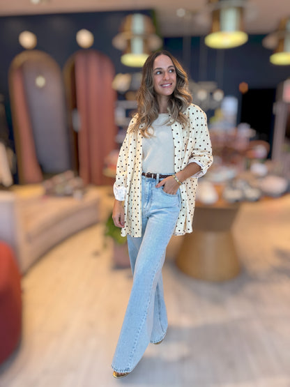 Butter yellow polka dots shirt
