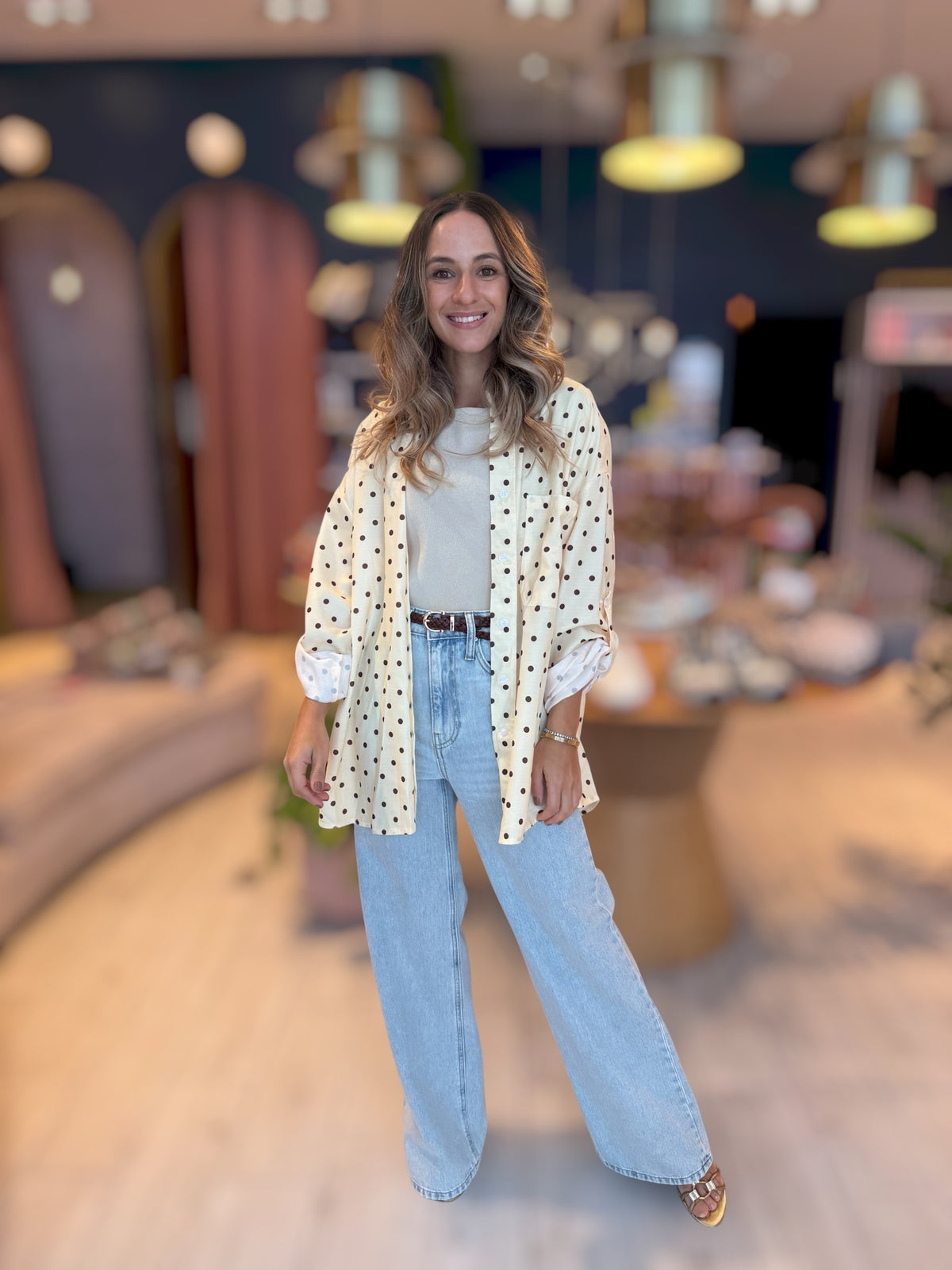Butter yellow polka dots shirt