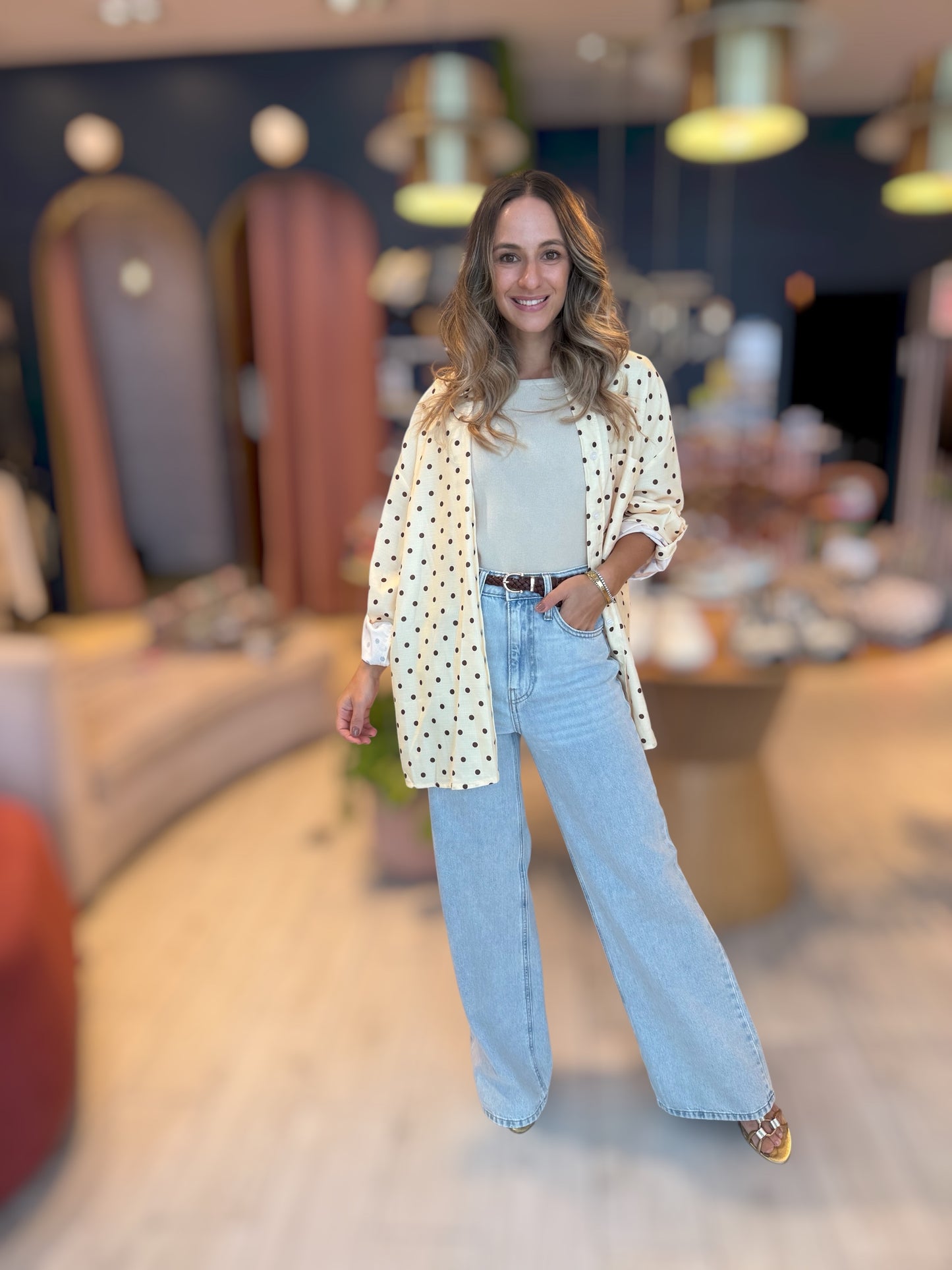 Butter yellow polka dots shirt