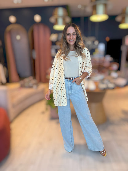 Butter yellow polka dots shirt