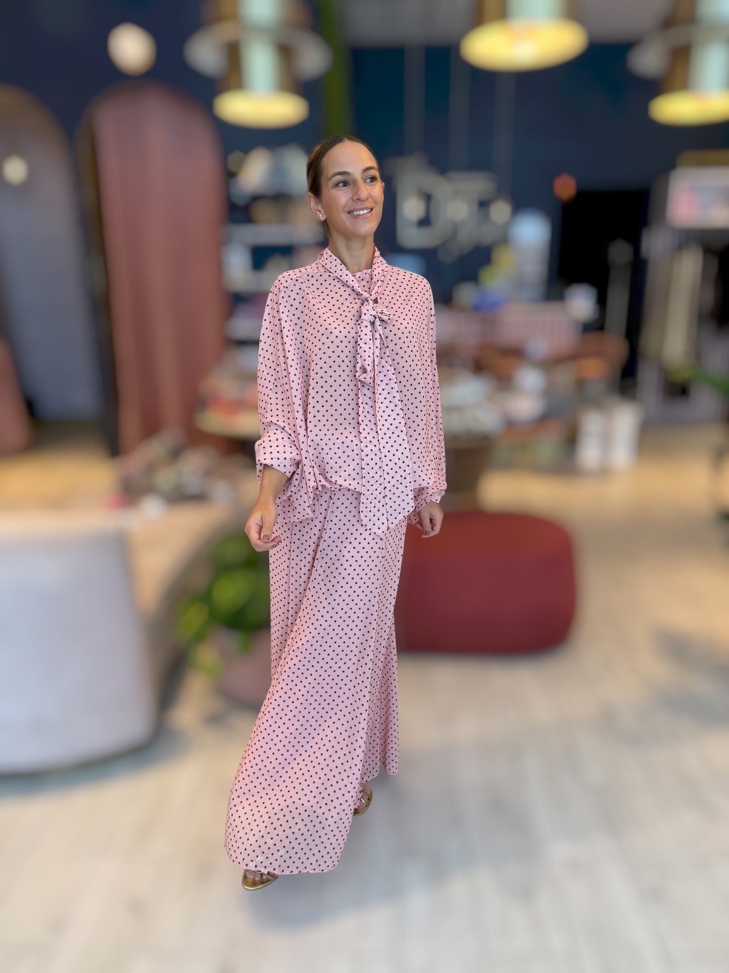 Pink polka dots skirt Set