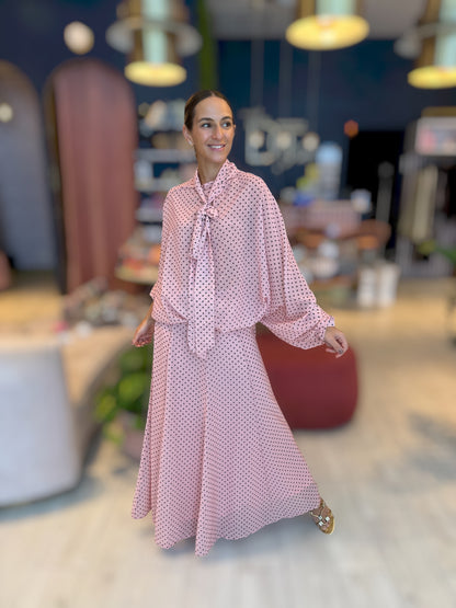 Pink polka dots skirt Set