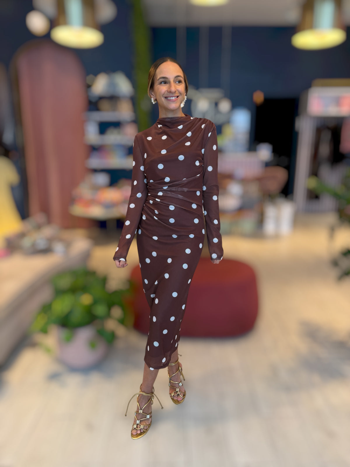 Brown polka dots dress