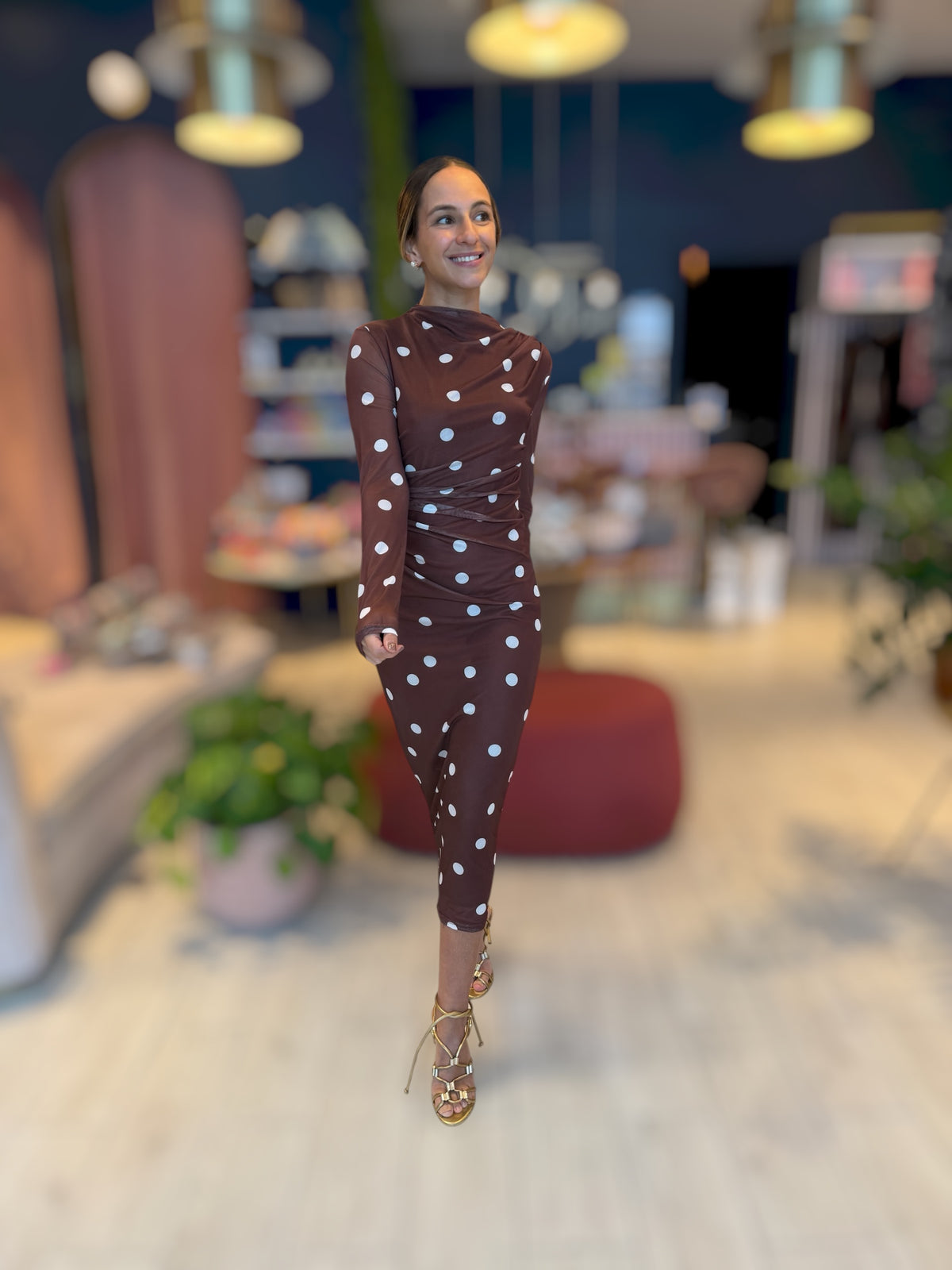 Brown polka dots dress