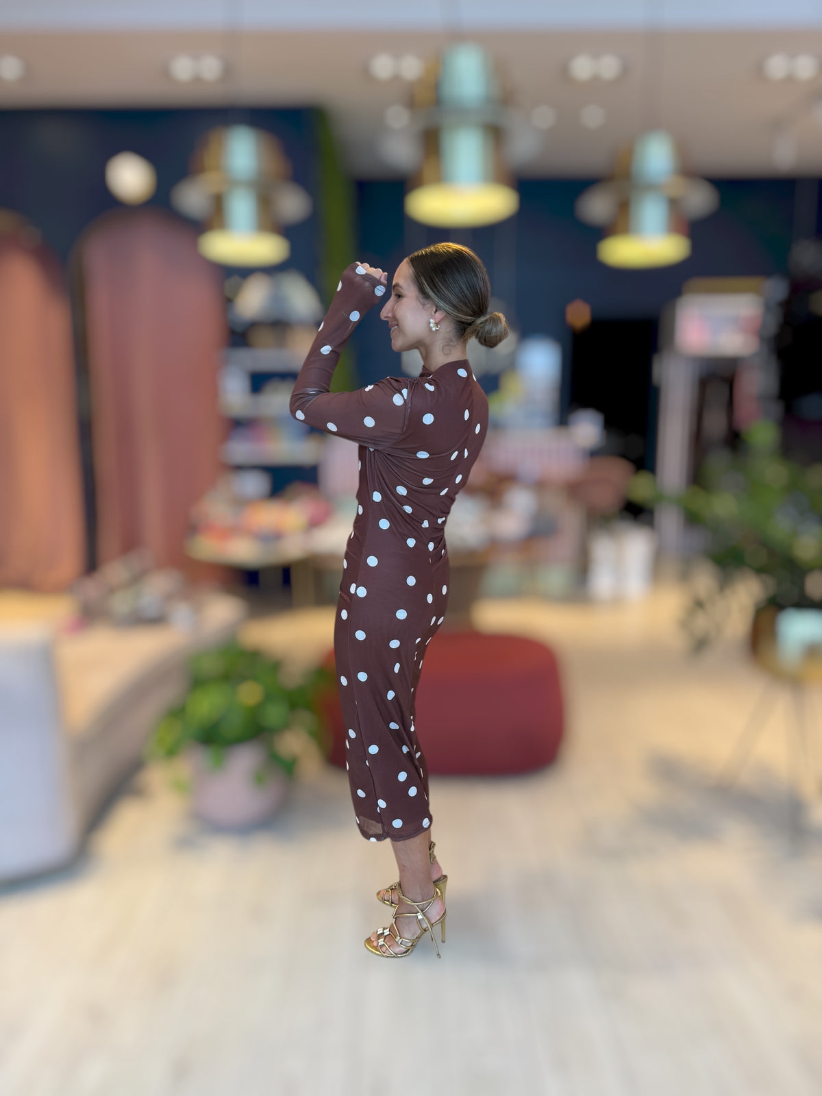 Brown polka dots dress
