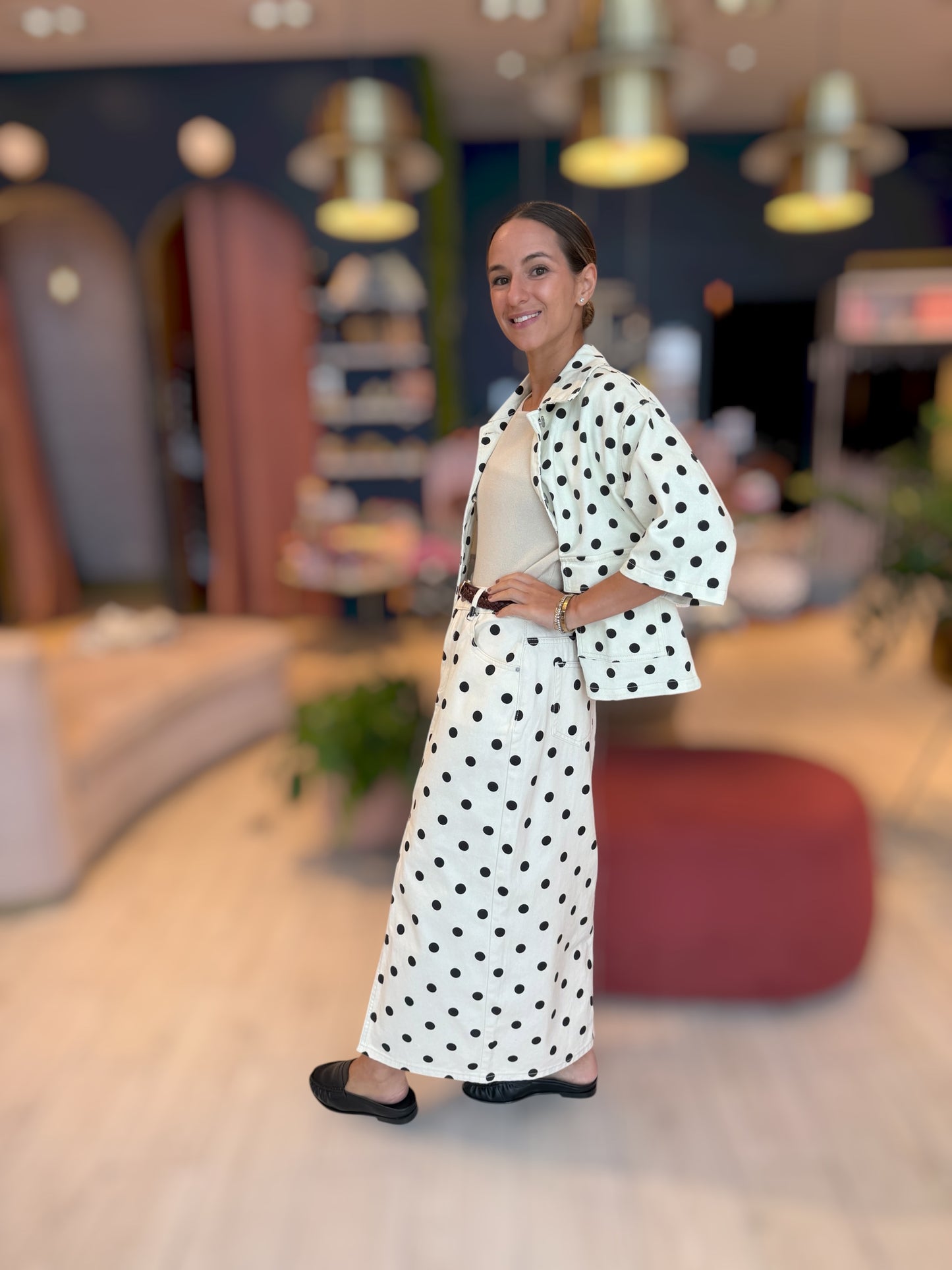 Denim polka dots skirt