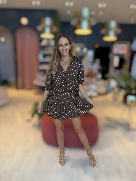 Brown polka dots skirt set