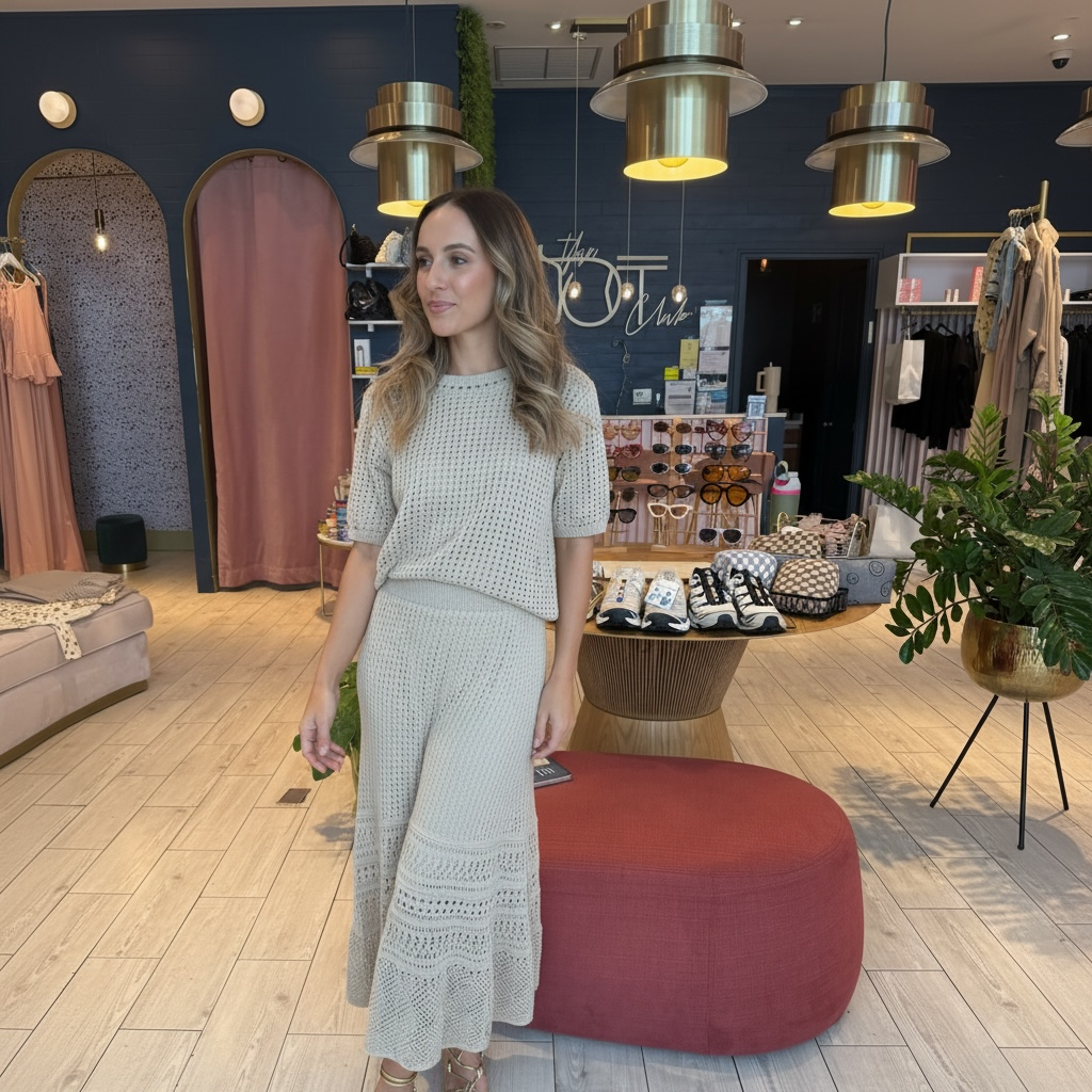 Nude croché skirt set
