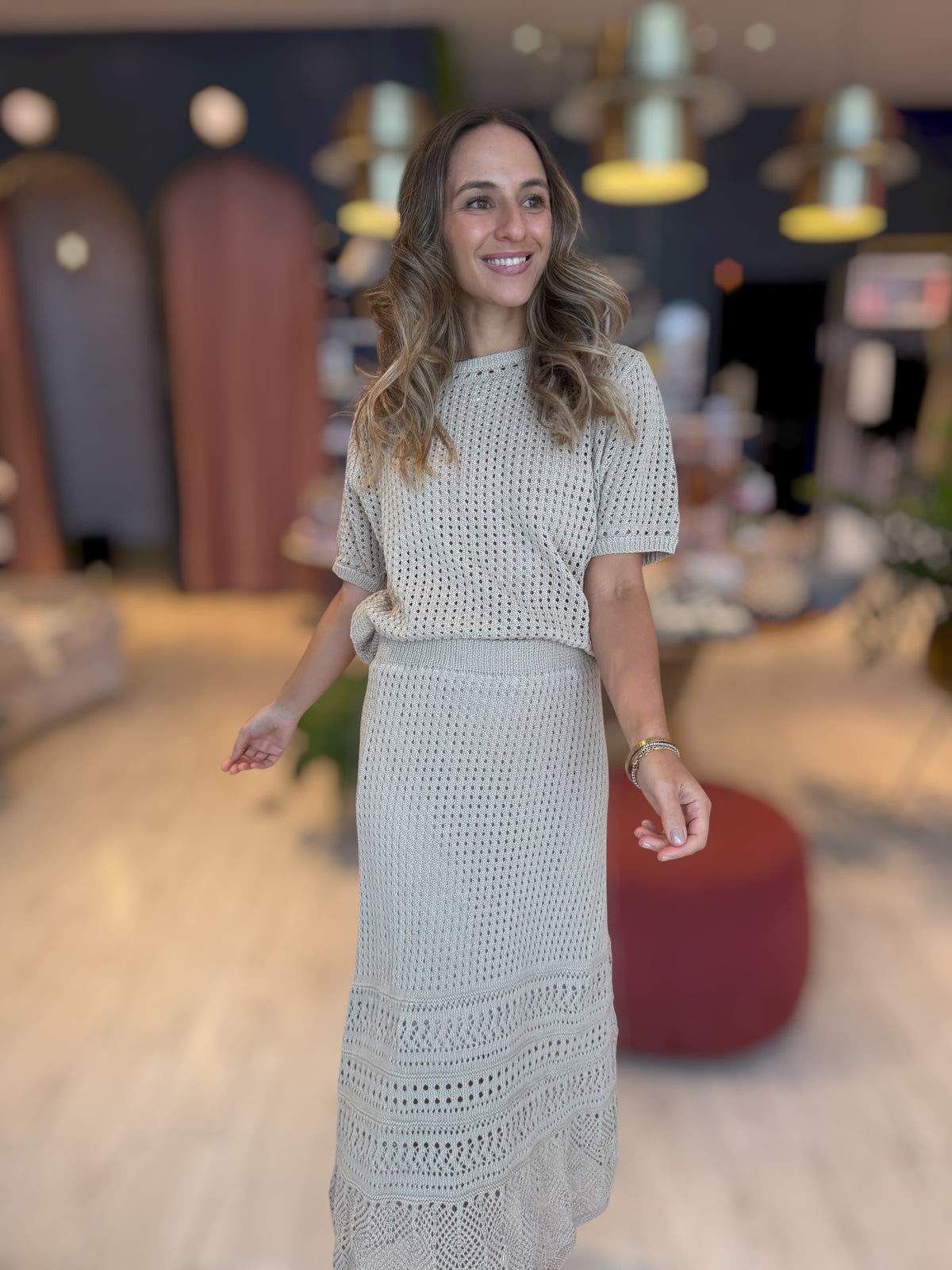 Nude croché skirt set