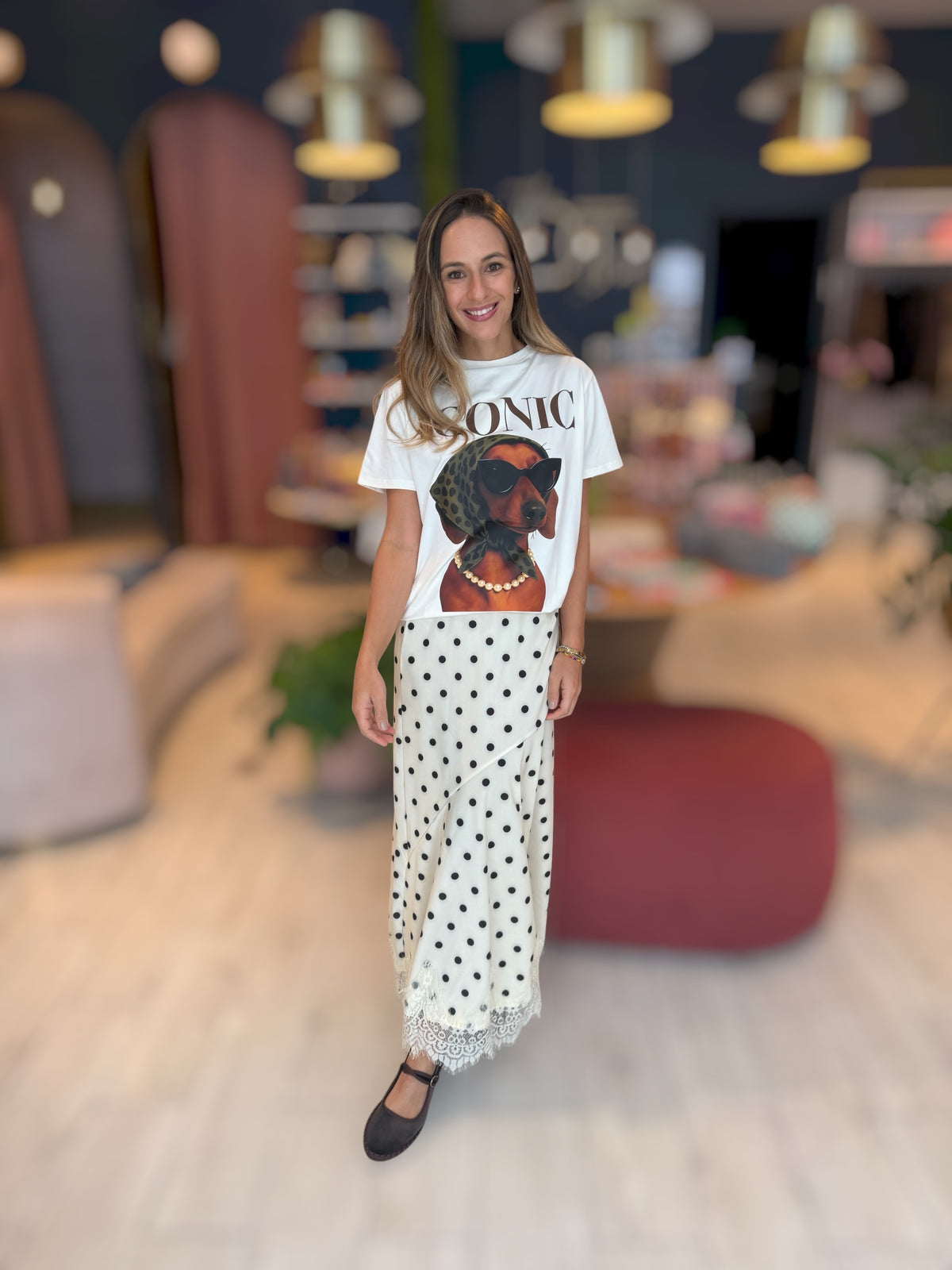 Butter yellow polka dots skirt