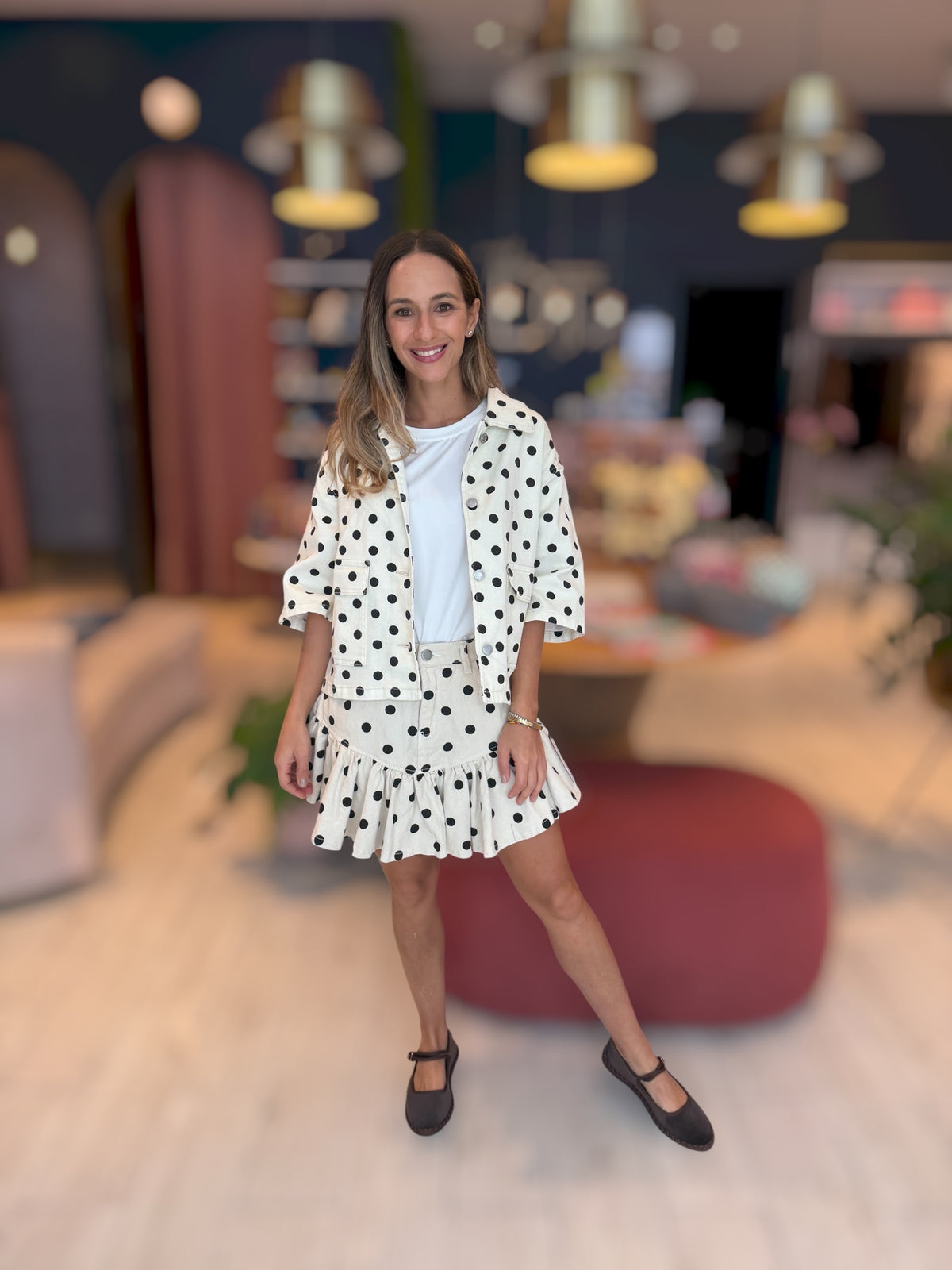 Polka dots ruffled skirt set