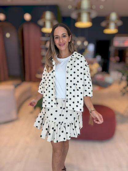 Polka dots ruffled skirt set