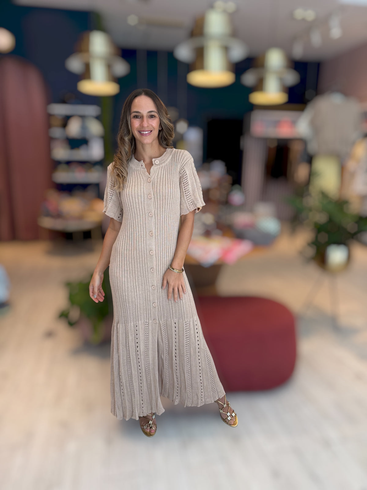 Nude croché Positano Dress