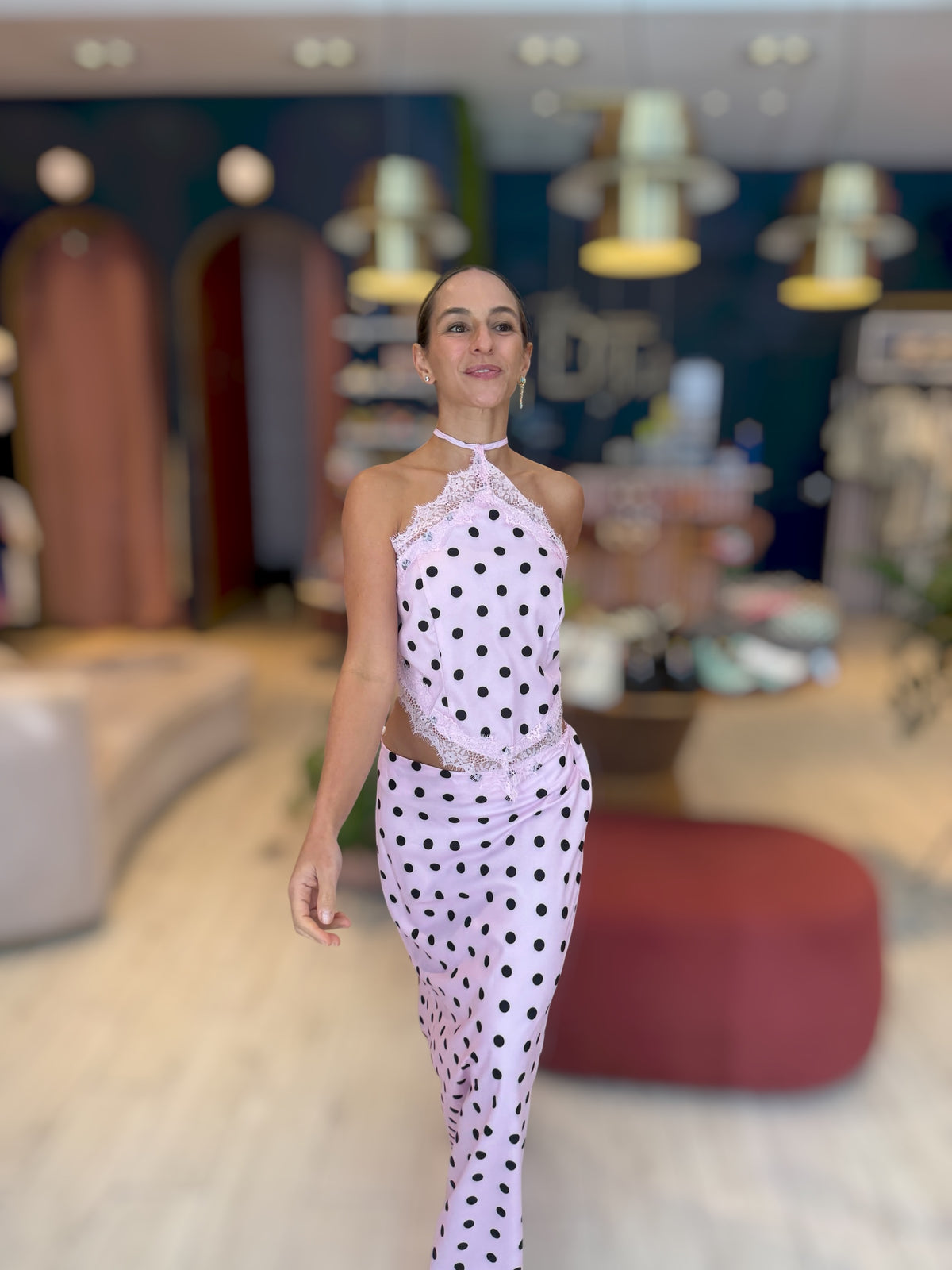 Pink polka dots Bandana set