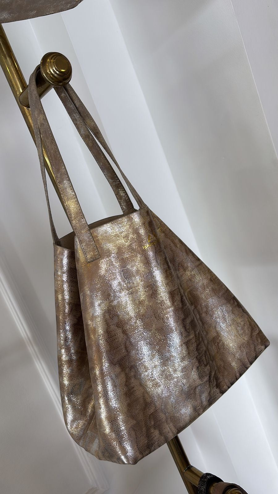 Gold & Silver 100% Leather tote Bag