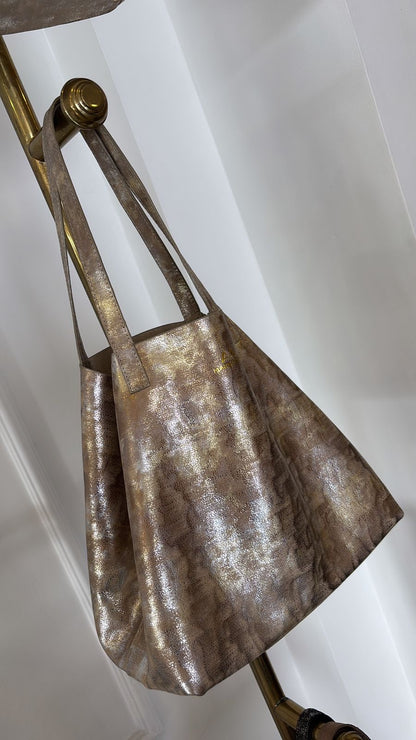 Gold & Silver 100% Leather tote Bag