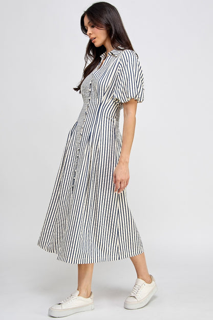 Puffy striped black midi Dress