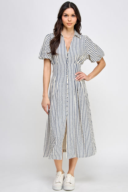 Puffy striped black midi Dress