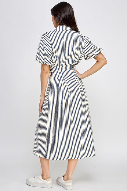 Puffy striped black midi Dress