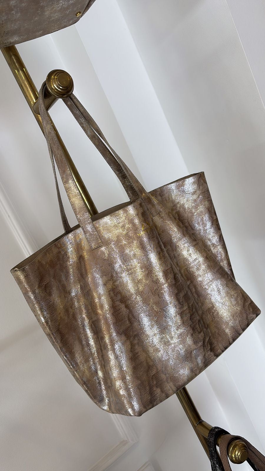 Gold & Silver 100% Leather tote Bag
