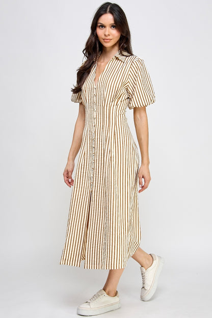 Puffy striped caramel dress