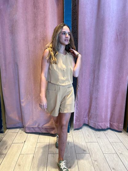 Khaki vest & shorts set