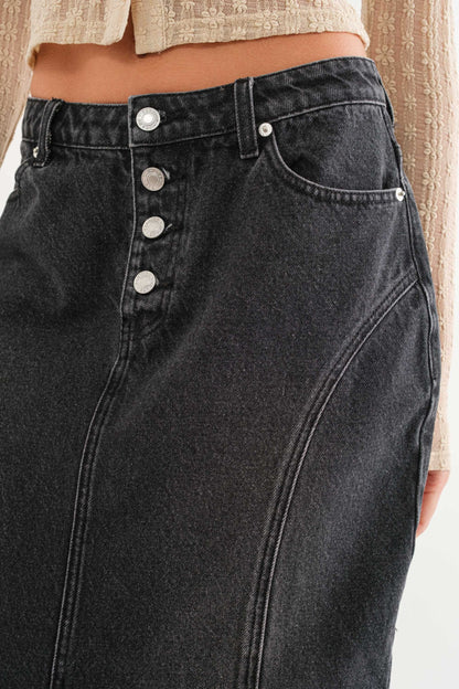 Black denim low waist skirt