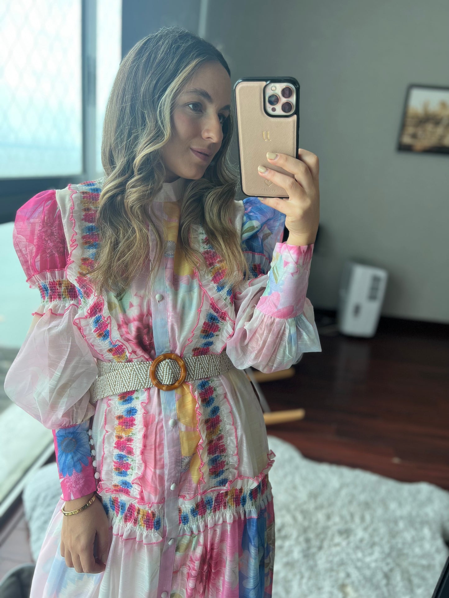 Tie dye maxi belted dress