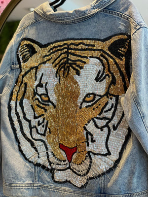 Tiger denim rhinestones jacket