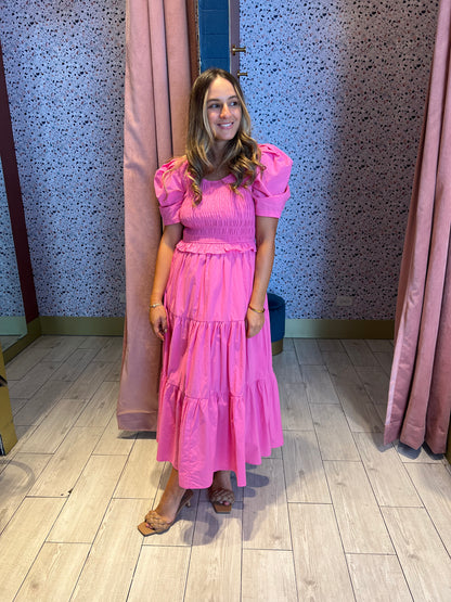 Pink smocked maxi dress