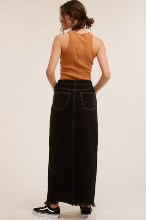 Black denim maxi skirt