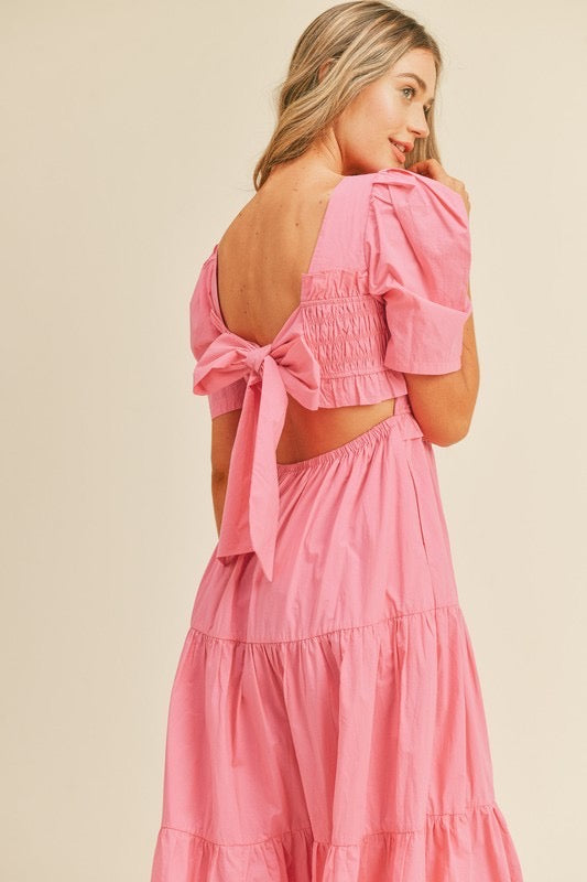 Pink smocked maxi dress