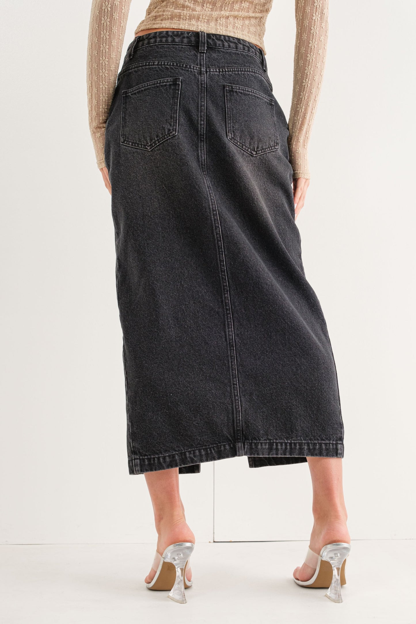 Black denim low waist skirt