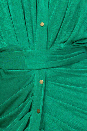 Green slinky tie in front dress