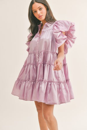 Pink puffy ruffled dress