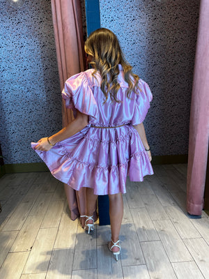 Pink puffy ruffled dress