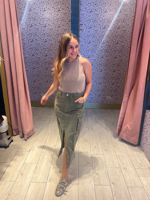 Olive denim cargo skirt