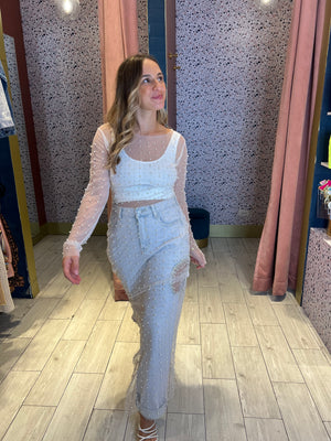 Nude pearl & rhinestones dress