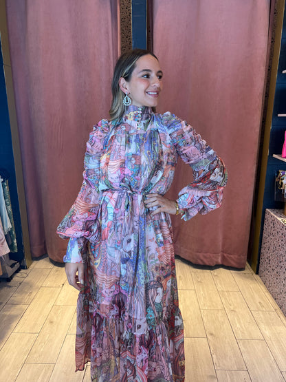 Maxi puffy printed dress