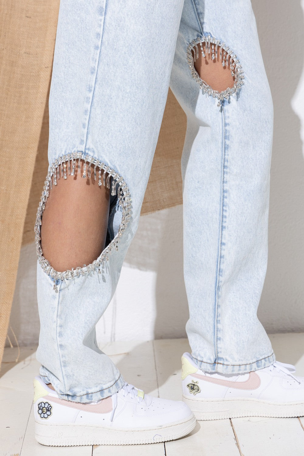 Cut out rhinestones jeans