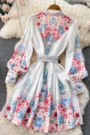 White botanical puffy dress