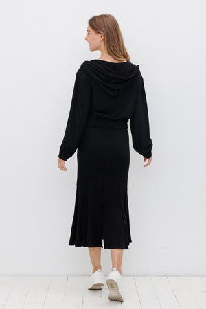 Black flare skirt & hoddie set