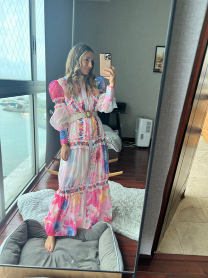 Tie dye maxi belted dress