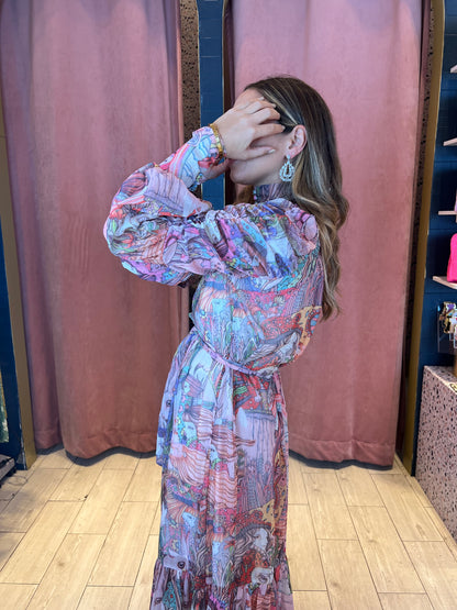 Maxi puffy printed dress